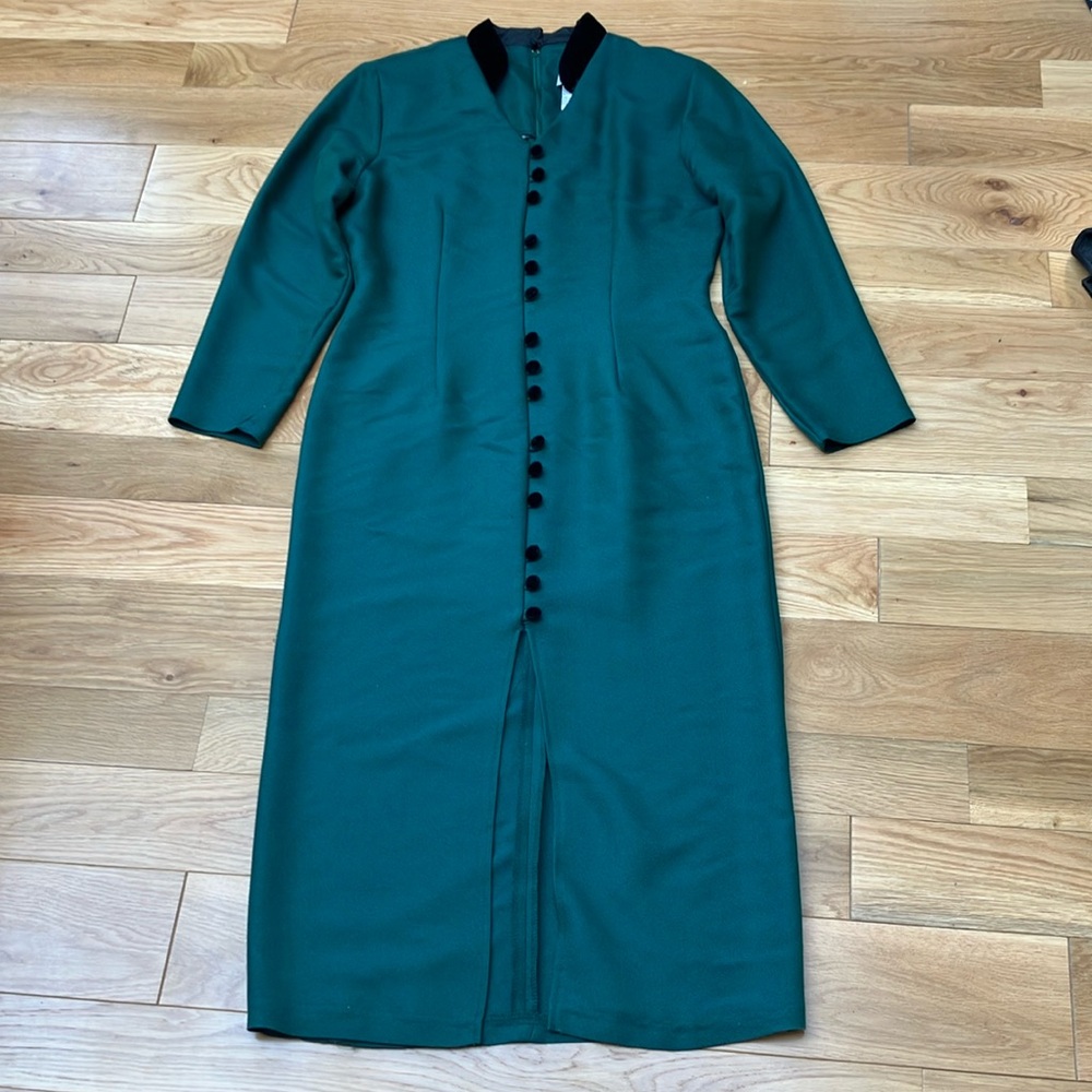 Scarlett Teal Long Sleeve Dress with velvet Black Buttons 7/8